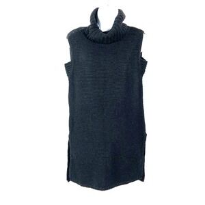 Alison Andrews Sweater Womens S Black Turtleneck Side slits Long cold shoulder